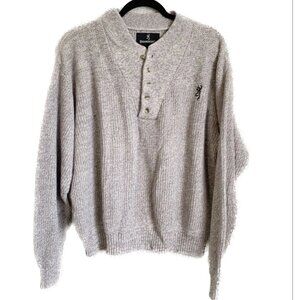 Browning Men’s Medium Beige Henley Sweater Mock Neck Preppy Classic Minimalist